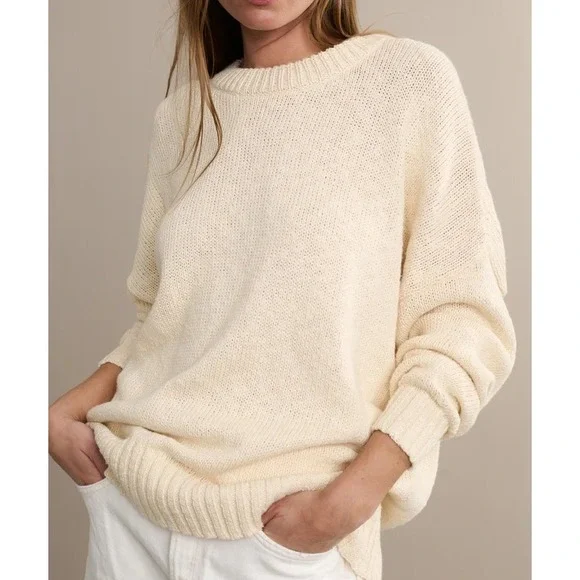 Jenni Kayne Cruise Cocoon Crewneck Chunky Knit Sweater Size XS Oatmeal Casual